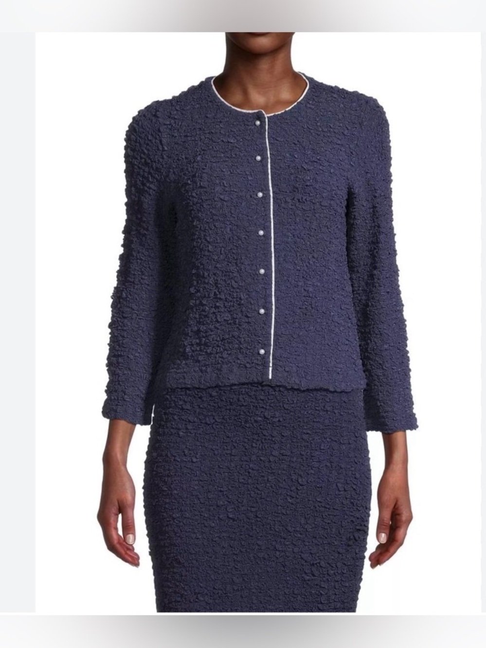 Frances Valentine Navy Blue Popcorn Darling Cardigan and skirt set  8/ Medium